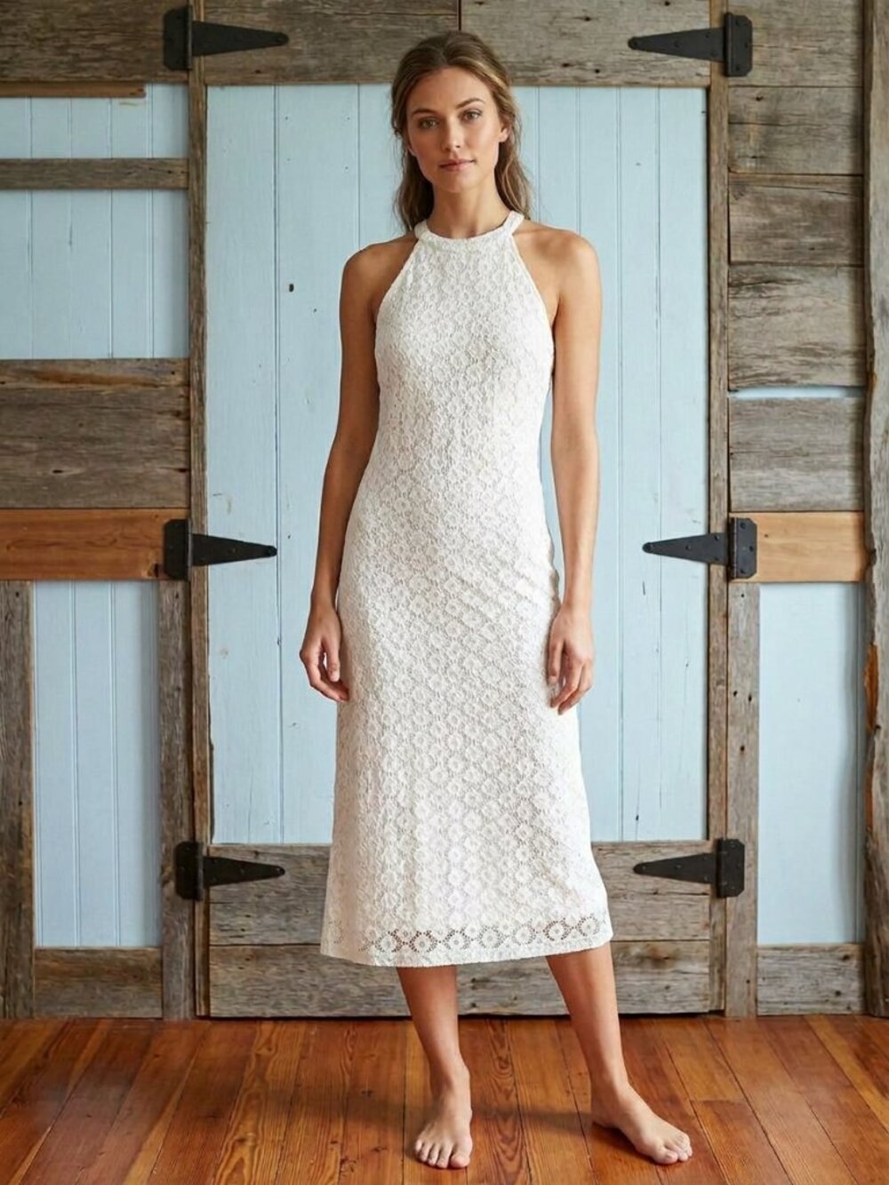A New Day Size Small White Halter Crochet Maxi Dress